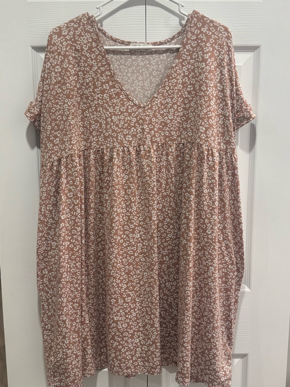 Dusty Rose Floral V-Neck Babydoll Dress
